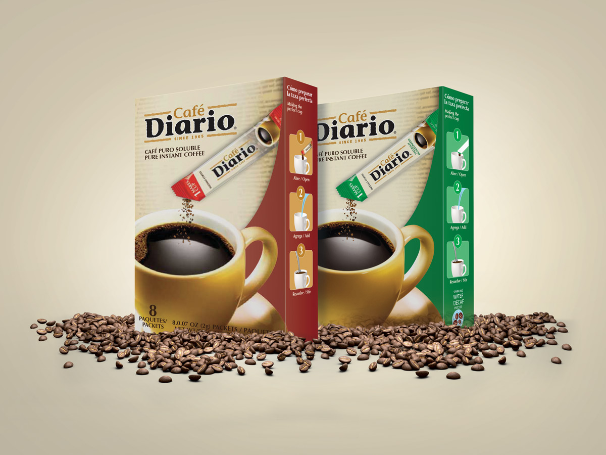 Cafe Diario boxed coffee product packaging