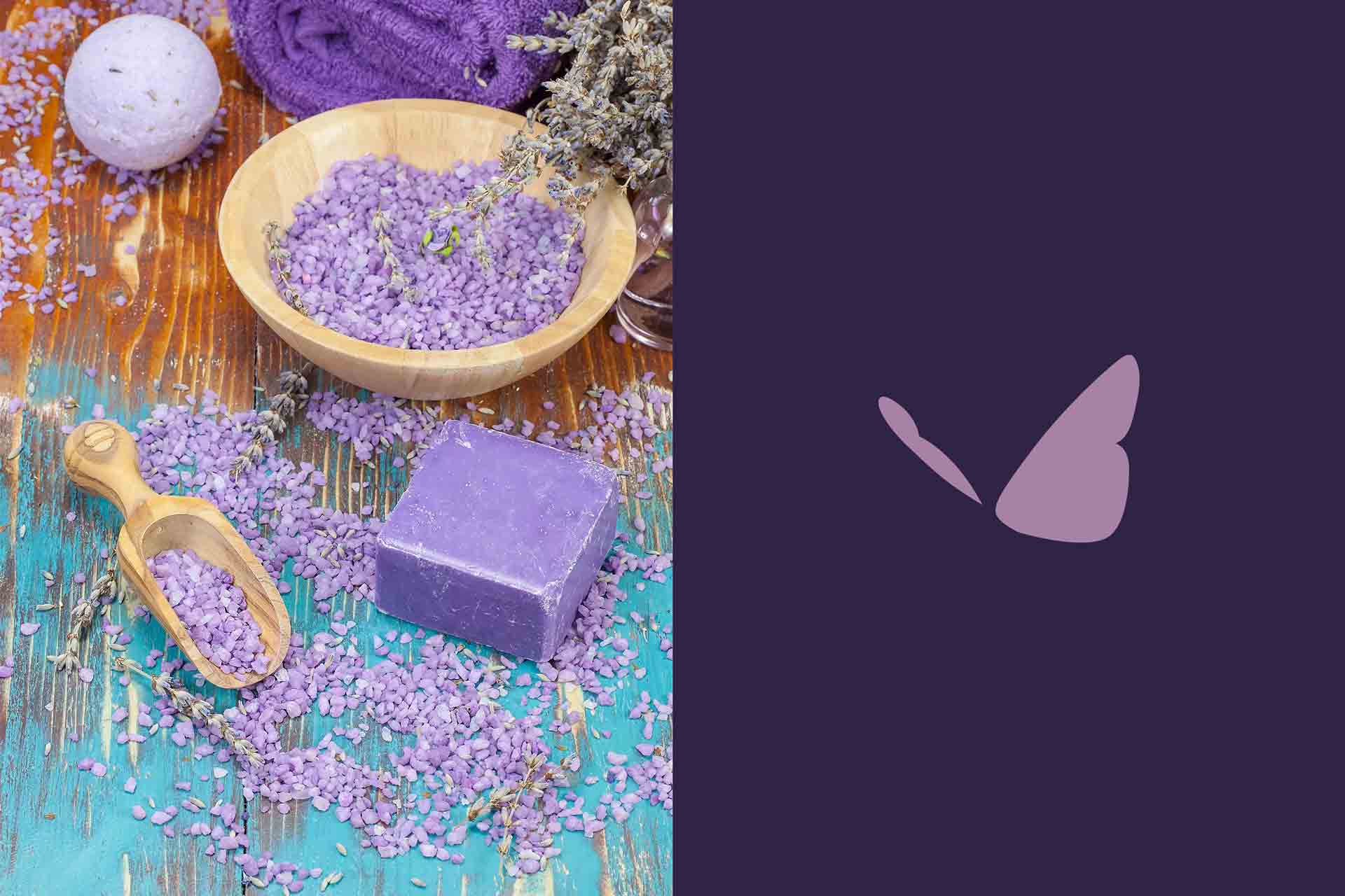 Enfusia bath products arranged on a neutral background