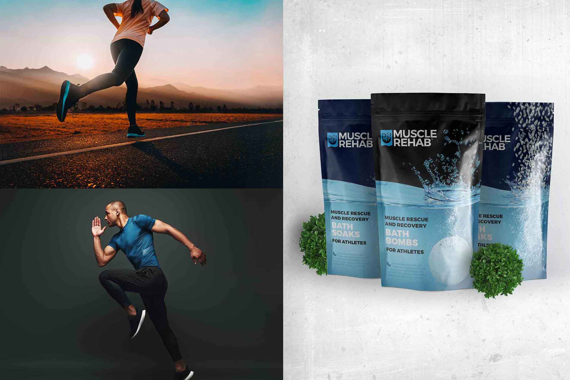 Muscle Rehab packaging lineup angled view