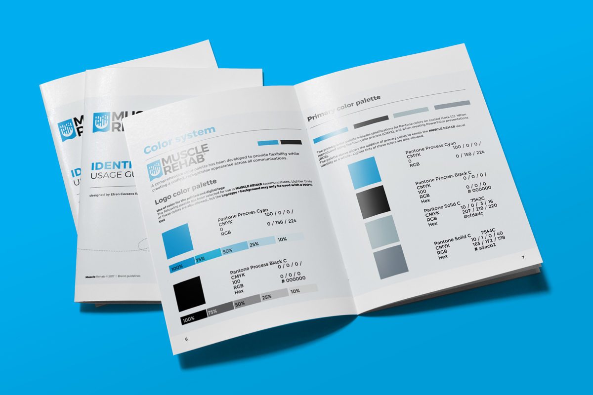 Muscle Rehab brand guidelines spread