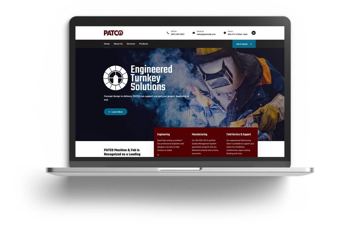 PATCO homepage showcasing refreshed industrial brand