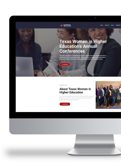 Desktop monitor showcasing the Texas Women in Higher Education website solution